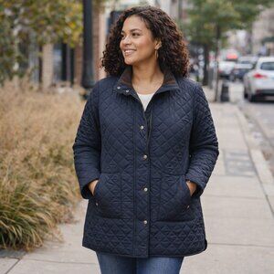 Black Lands’ End Quilted Jacket Coat XL 18 PrimaLoft Insulated Snap Front